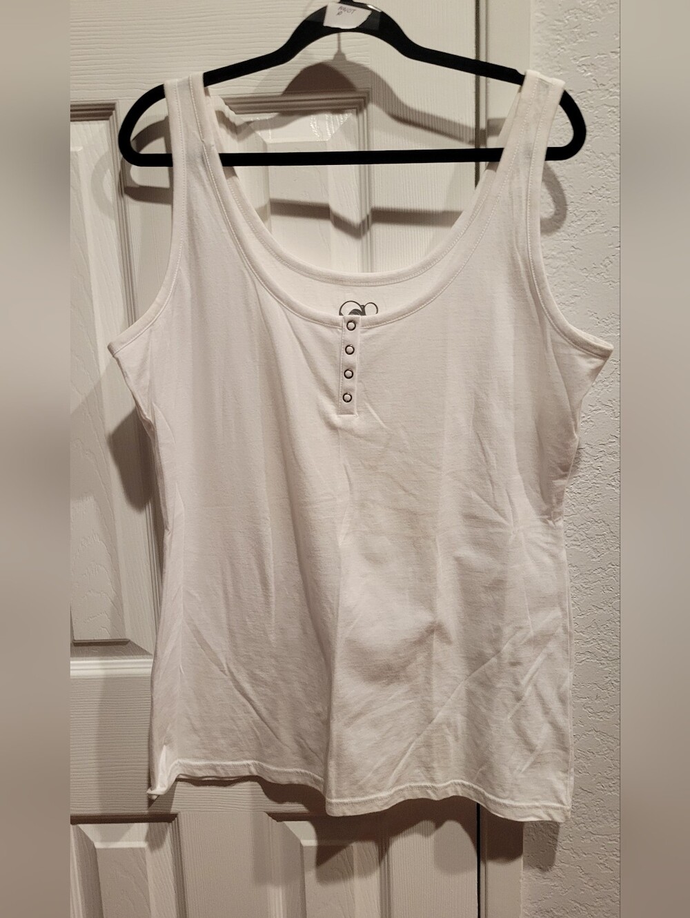 OP Classic White Scoop Neck Tank with Button Trim